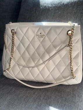 NEW Kate Spade New York Quilted Cream Chain Tote Bag Large Shoulder Bag